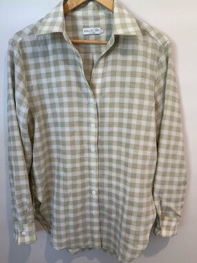 Solid Citizen Equestrian Kaley Plaid Button Down Shirt Sage Green Neutral Size M